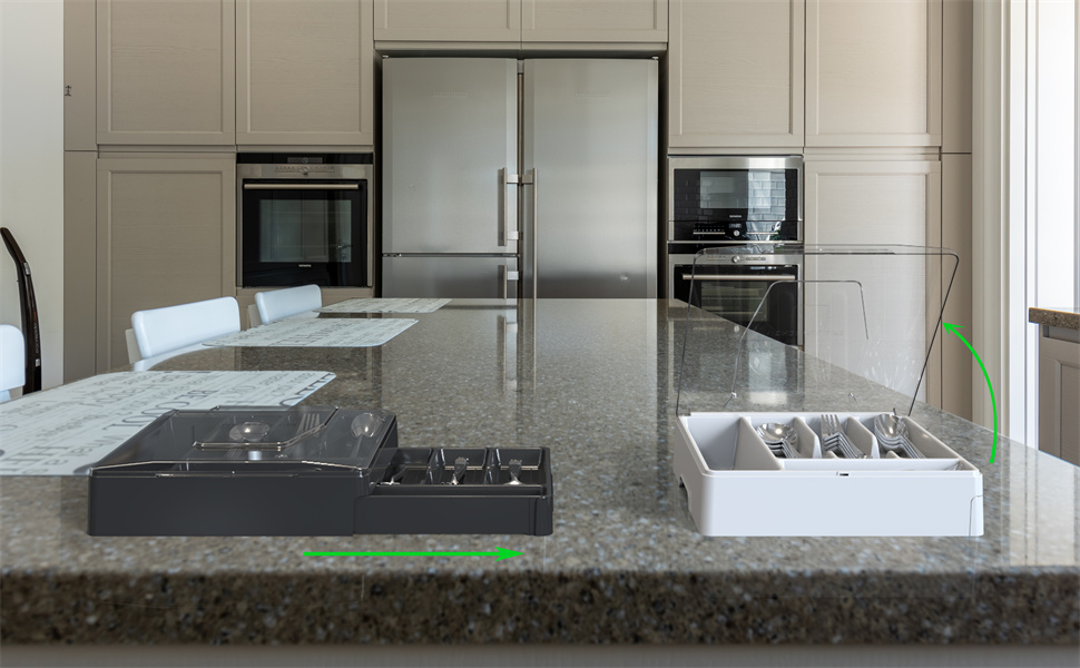 Geerna Double Layer Silverware Tray with Lid, Utensil Holder for