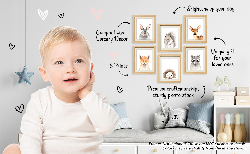 Designs by Maria Inc. Set of 6 UNFRAMED Animal Posters Watercolor Animal Wall