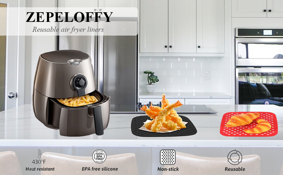 ZEPELOFFY 2 Pack 8.5 Inch Square Air Fryer Liners, Reusable