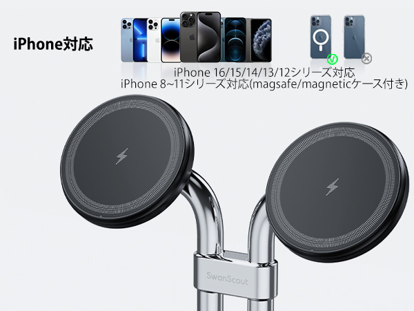Amazon.co.jp: iPhone 16 15に対応ワイヤレス充電器、SwanScout