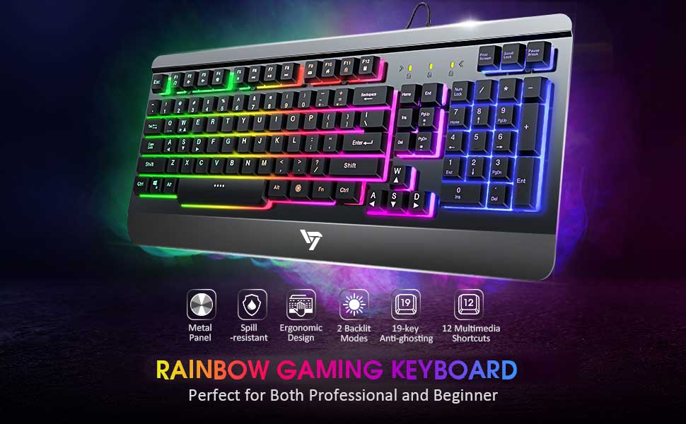 ComputerLEDLightUpGamingKeyboardUSBWired, Ergonomic Keyboard
