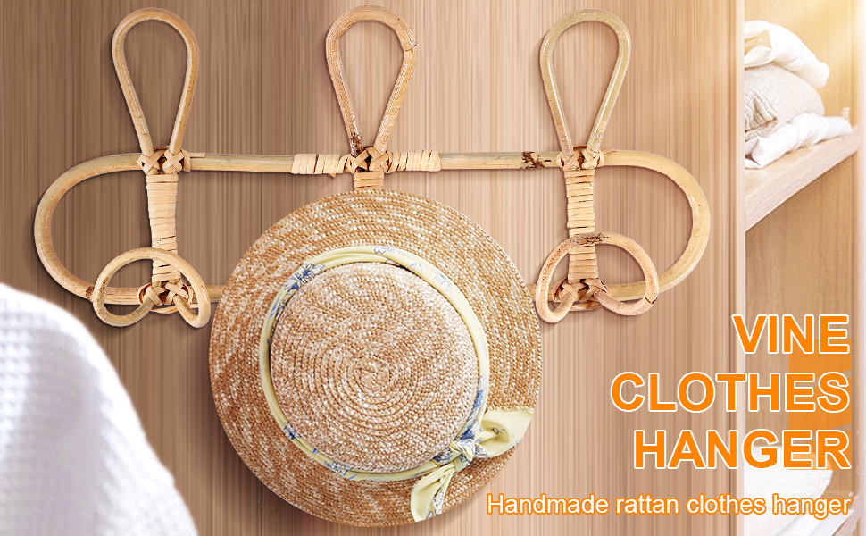 Bmocoen Rattan Wall Hooks Kids Garments Organizer Hat