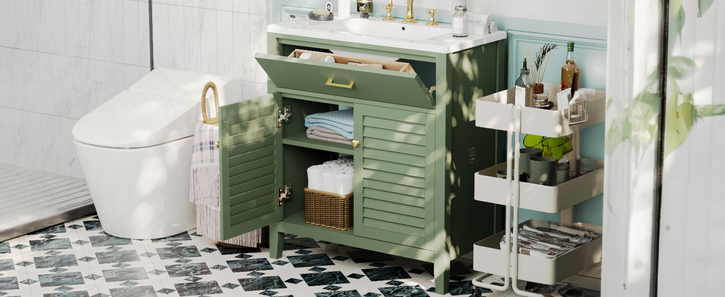 30" Bathroom Vanity with Single Sink Combo, Floor Bathroom with