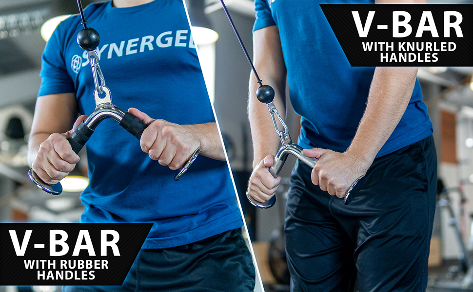 Synergee VShaped Push Down Bar Universal Cable Machine Attachment. V