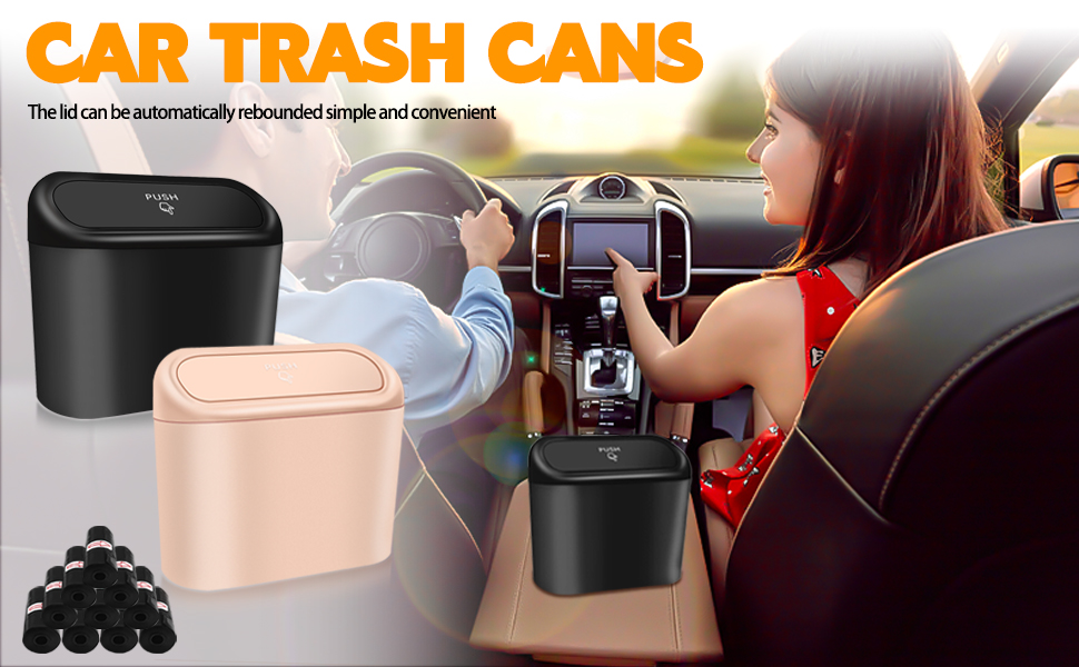 Car Trash Can with Lid, Interior Storage Accessories Trash Bin with Trash Bags,Vehicle Garbage