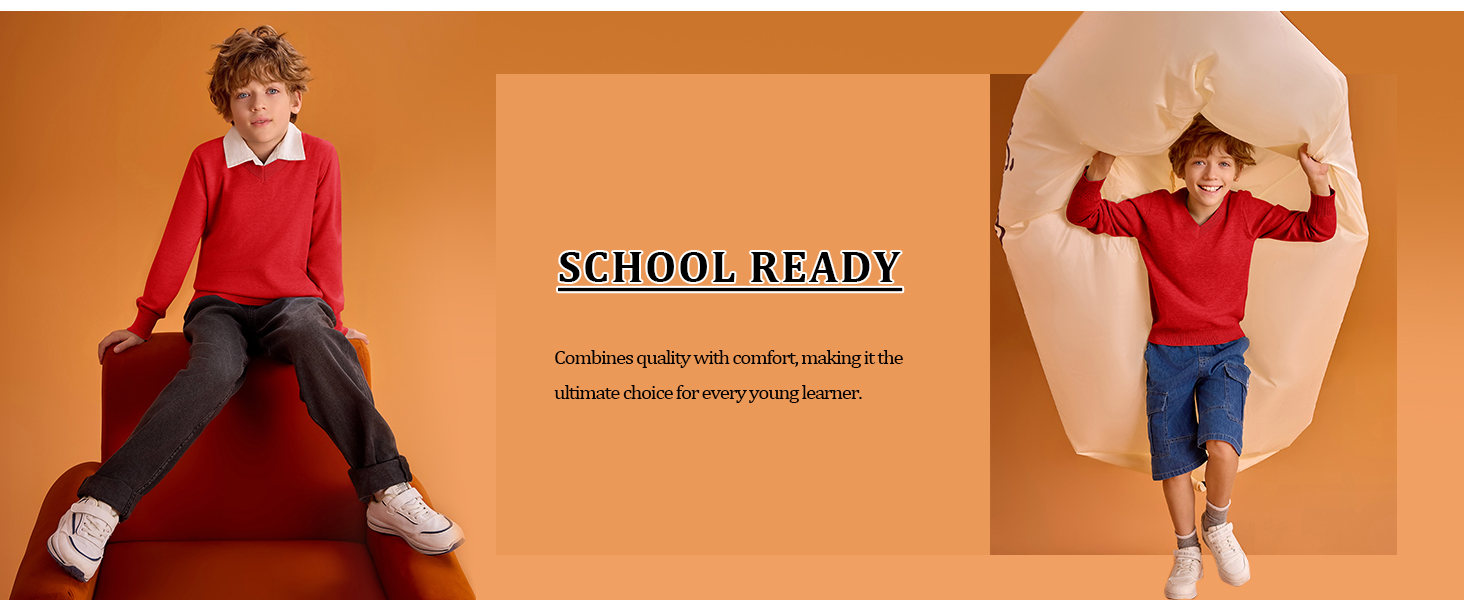 Boys School Uniform Sweater Kids Long Sleeve V Neck Pullover Fall Winter Clothes 5-14 Years