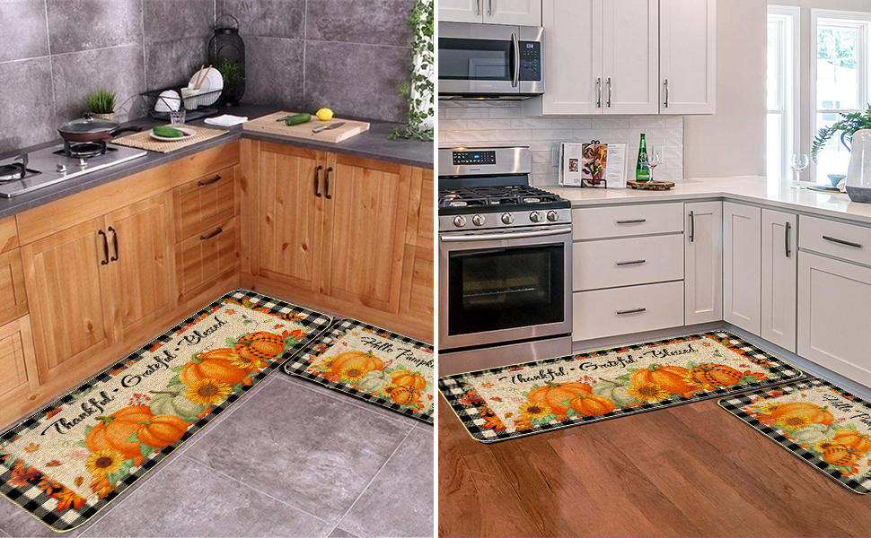 2 Pieces Hello Pumpkin Kitchen Mat Autumn Kitchen Rugs