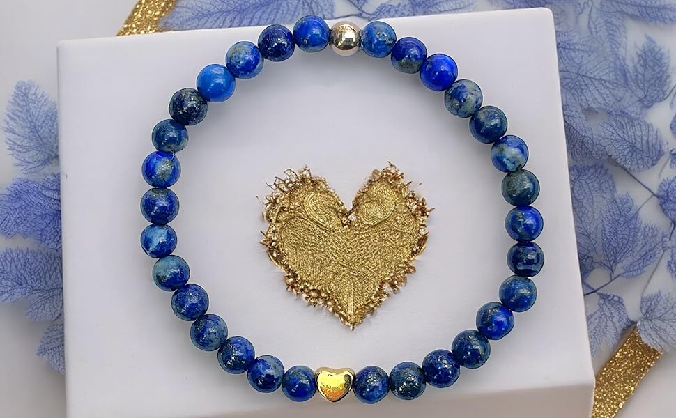 Steinfixx Armband Handmade Lapislazuli Perlen Edelstein Naturstein Gold echt 333 Herz elegant