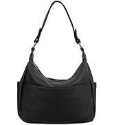 YALUXE Women's Genuine Leather Shoulder Bags Hobo Handbags Purses with Double Zipper Pockets and ...