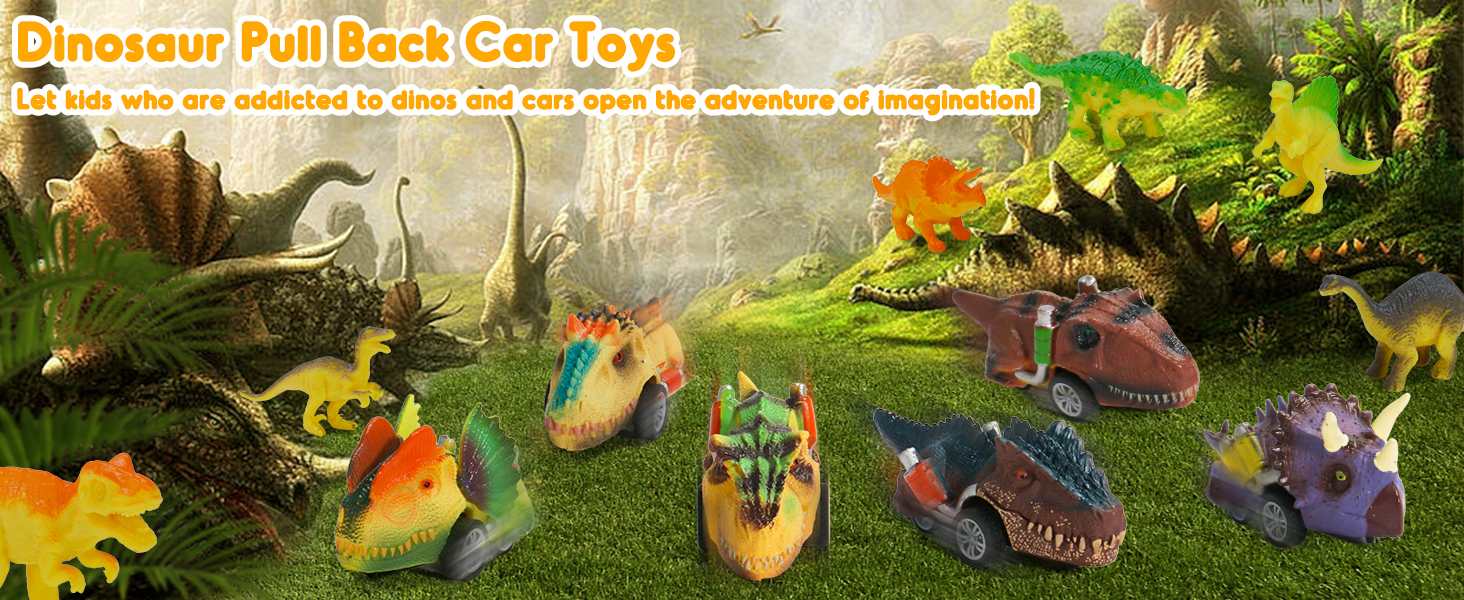Fajiabao Dinosaur Pull Back Cars Toys for 3 4 5 Year Old