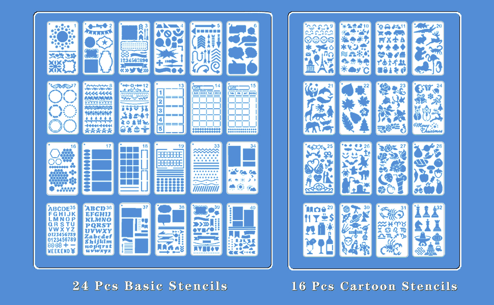 CUWELT 40pcs Journal Stencils Kit, Journal Stencil Drawing Painting