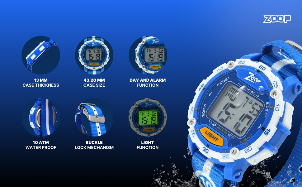Zoop Jersey 10 Digital Blue Dial Blue Fabric Starp Watch for Kids