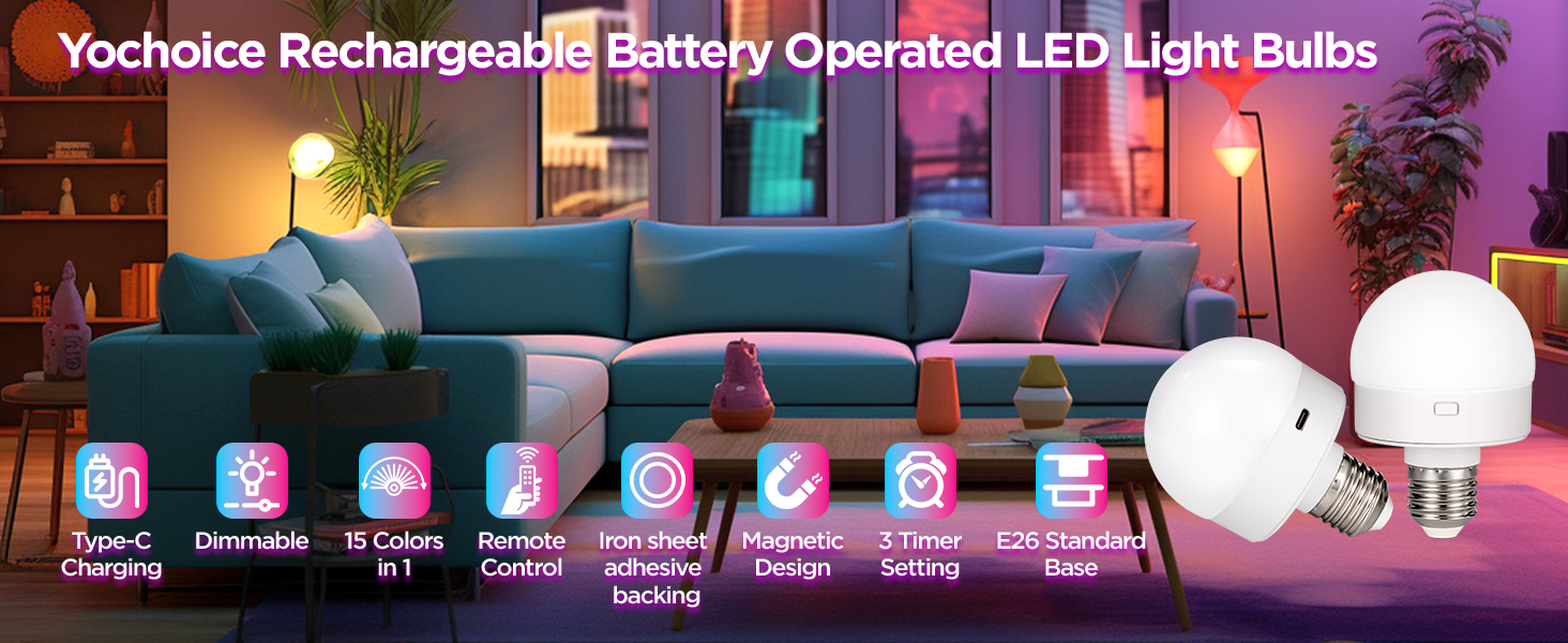 Rechargeable Battery Operated Light Bulbs with Remote