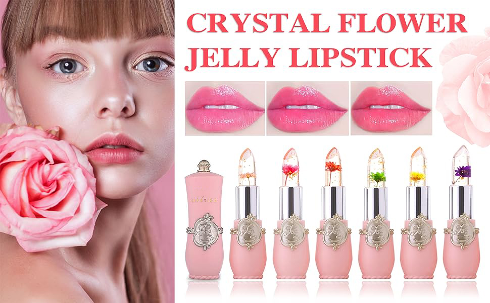 2 Pcs Crystal Flower Jelly Lipstick, Color Changing Lipstick, Labiales Magicos 24 Horas