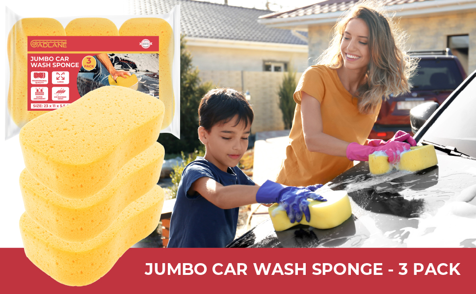 GADLANE Jumbo Car Wash Sponges 3 Pack Super Absorbent Car Sponge Set