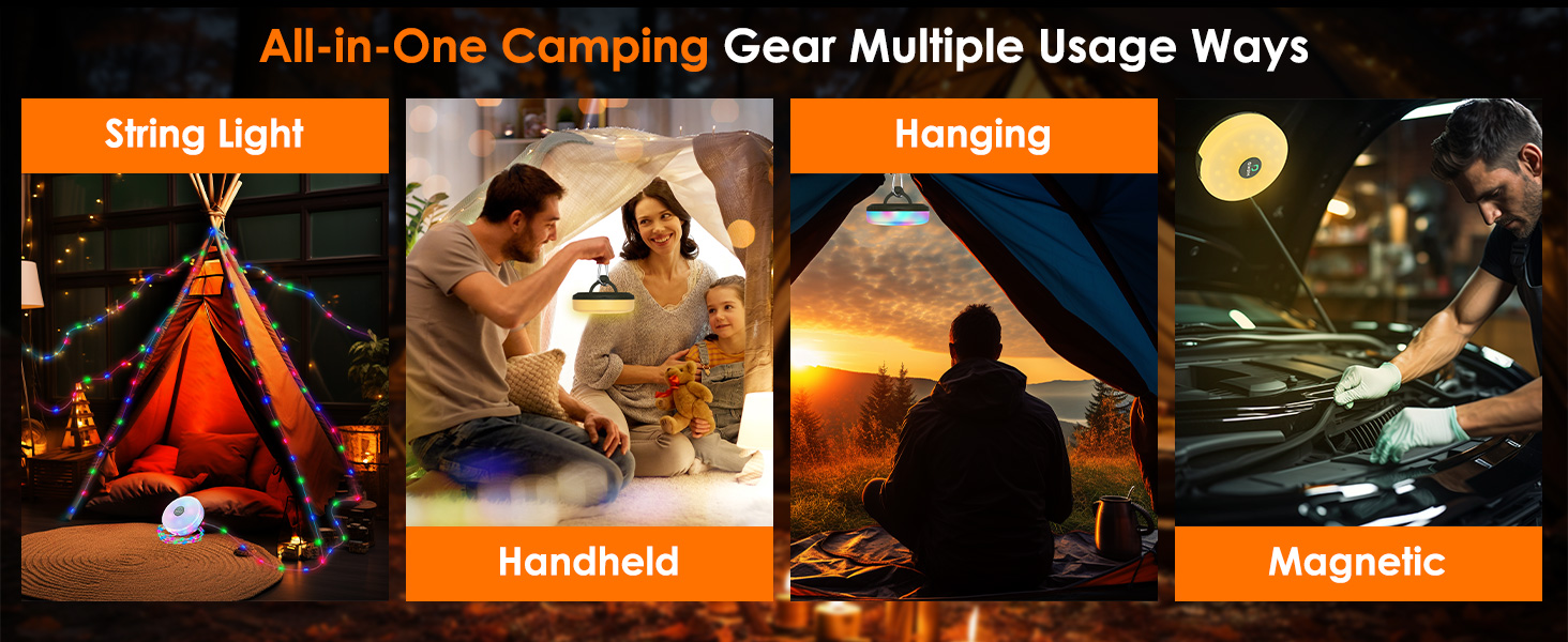 camping string lights, rechargeable outdoor string lights, portable camping lights