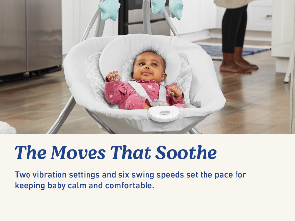 two vibration settings six swing speeds calm comfortable safe infant baby swing soothing rocking