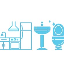 un gráfico de una cocina con lavabo, lavabo e inodoro.
