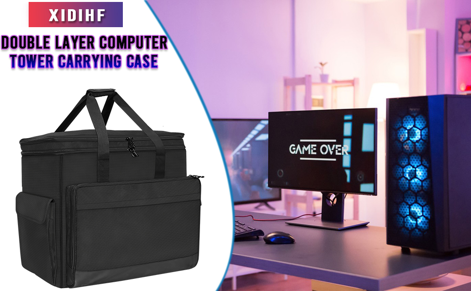 XIDIHF Double Layer Computer Tower Carrying Case Desktop