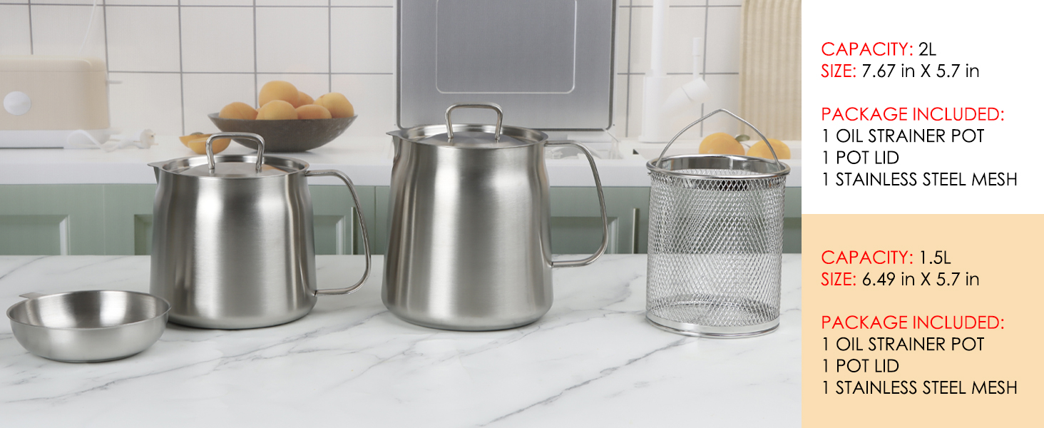 bacon grease container with strainer & deep fryer basket