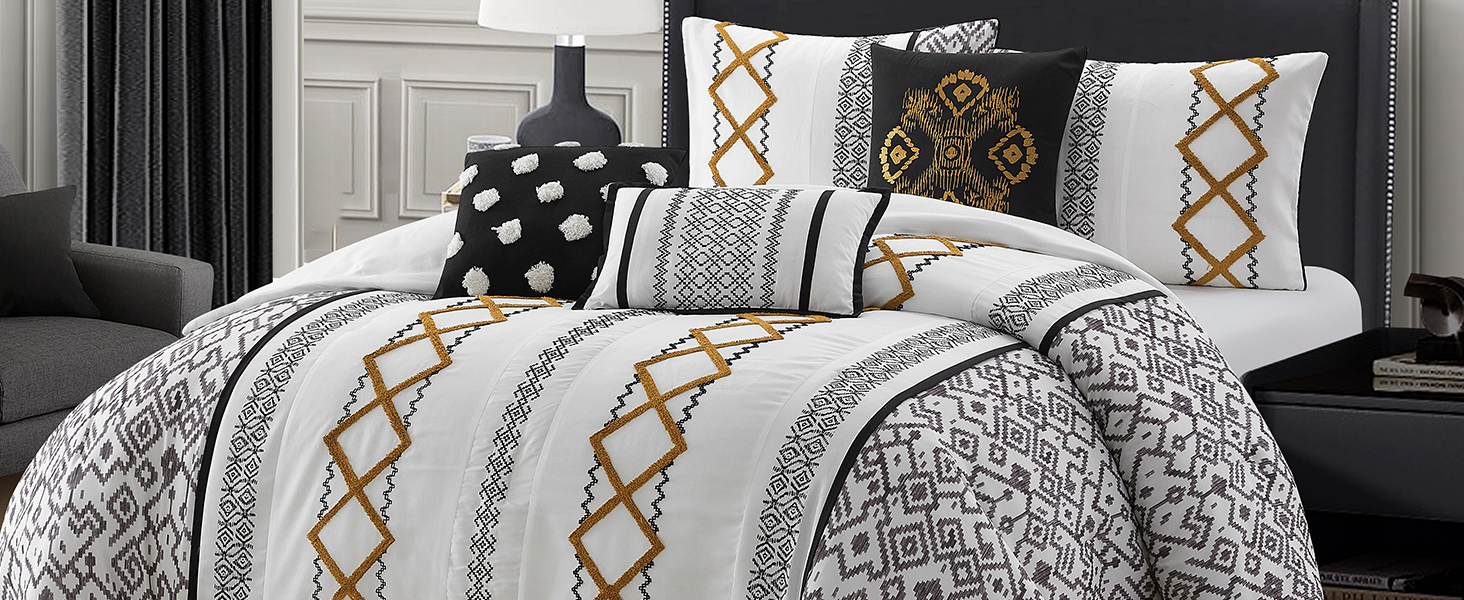 LANCO MODERN LIFESTYLE Black Red Queen Comforter Set, 7