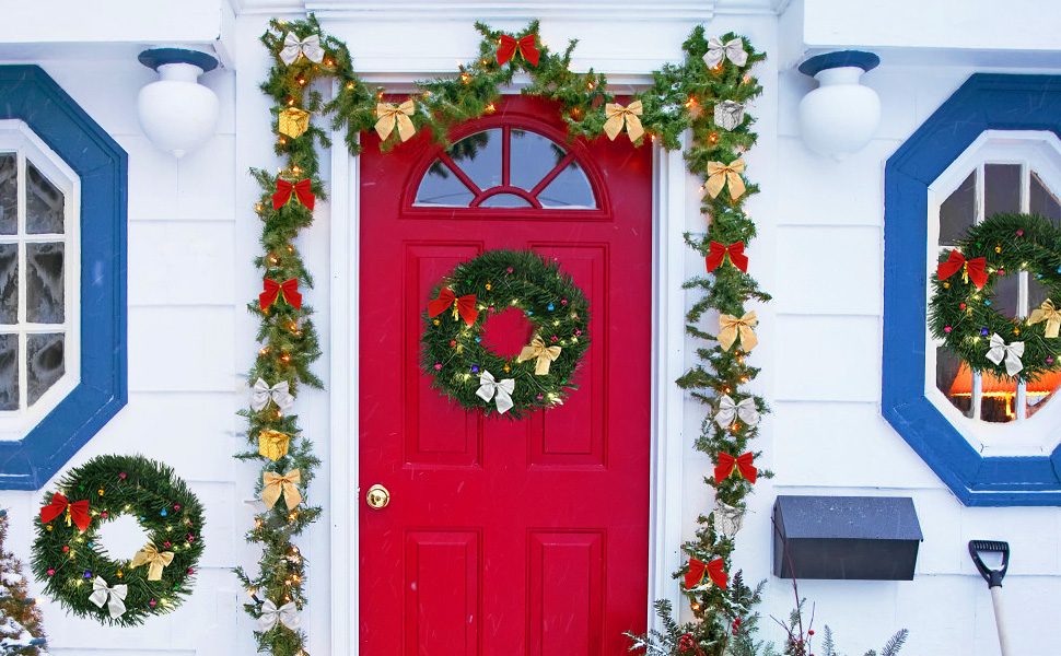 8 Pack Christmas Garland with Lights, Christmas Garland