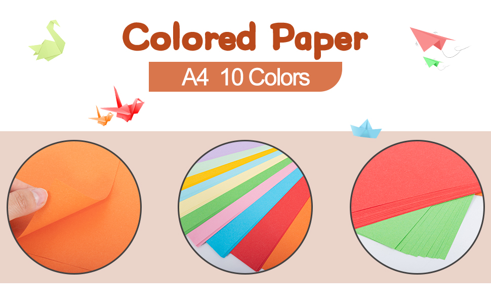 Origami Paper,100 Sheet Coloured Paper 10 Assorted Colours, A4 70gm