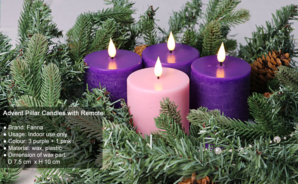 Fanna Advent Flameless Pillar Candles with Timer, Battery Operated Led