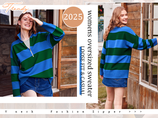 Yousify Oversized Sweaters for Women Half Zipper Cable Knit