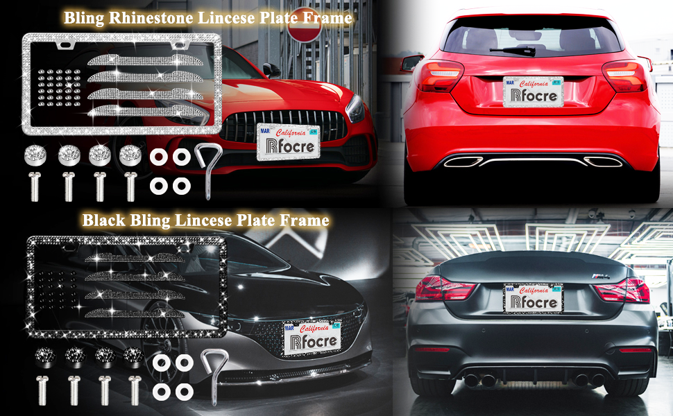 Rfocre Bling License Plate Frame Rhinestone License Plate Frame Sparkly