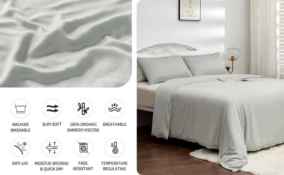 LINENOVA 100 Bamboo Quilt Cover Set Queen Size Cooling Breathable