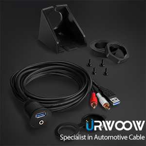 USB3.0 2RCA AUX Extension Dash Panel Waterproof Mount Cable for Car Boat and Motorcycle