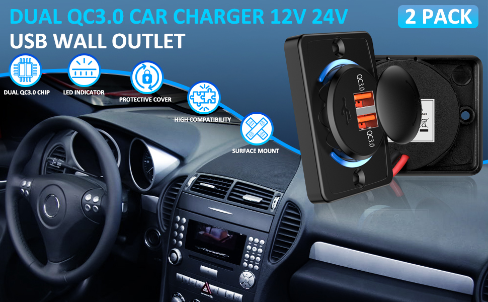 ELECTOP RV USB Outlet 12V Wall Mount(2 Pack), Quick Charge