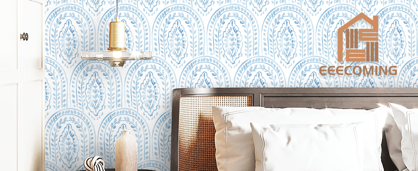 EeeComing Blue Peel and Stick Wallpaper Boho Wall Paper Peel and Stick Modern Contact Paper