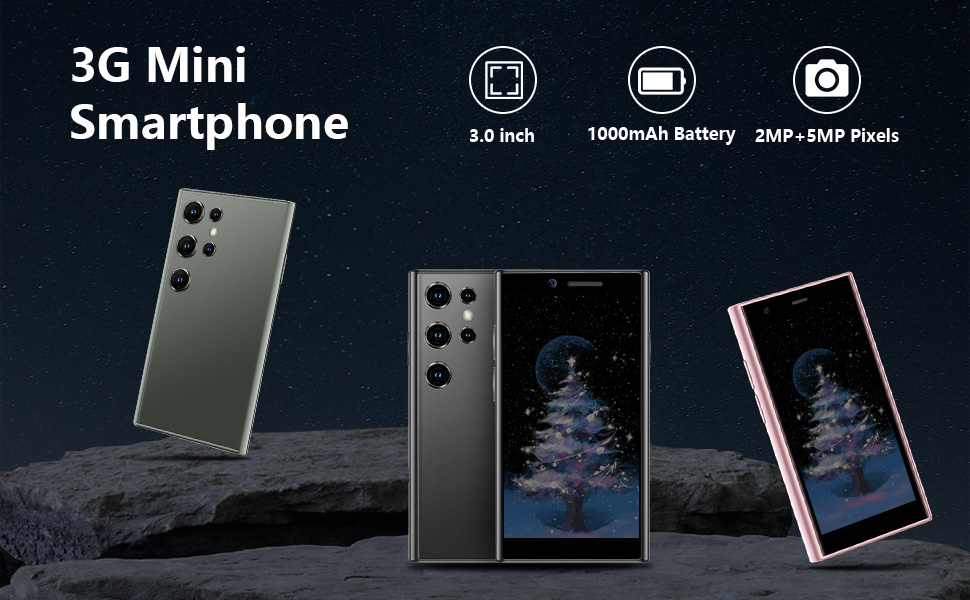 Mini Smartphone 3G Unlocked Mini Phone Kid's Smartphone 3.0'' HD Touch Screen World's Smallest 1000mAh Battery Dual SIM Little Mobile Phone with Face ID Pocket Child Cellphone 2GB+16GB Black 16 mini phone