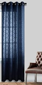 Marineblaue Vorhänge im Leinen-Look mit Diamantmuster