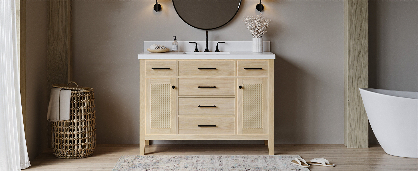 ARIEL 55'' Bathroom Vanity with Sink, American White Oak