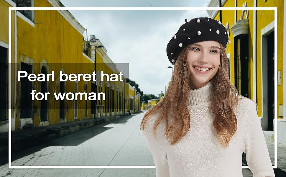 Women Beret Pearl Elegant Sweet Artist French Style Beret Beanie Cap-1