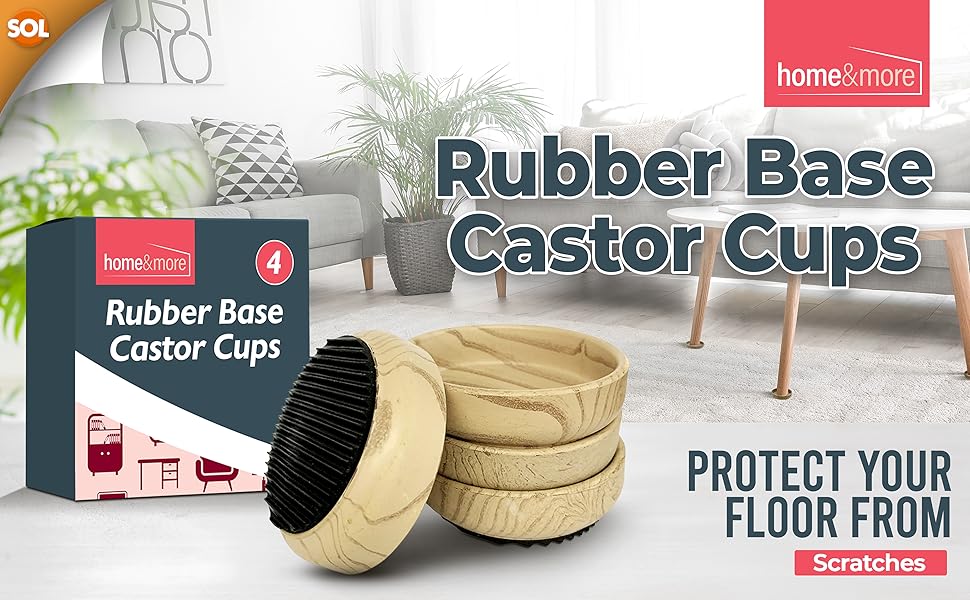 4 Rubber Base Castor Cups for Wooden Floors and Carpets Wooden