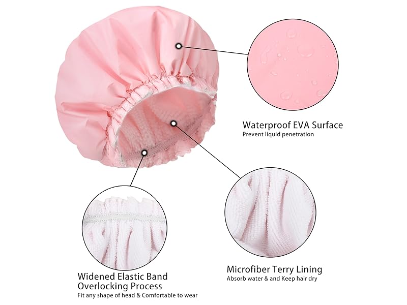 Terry Lined Shower Caps - Pink