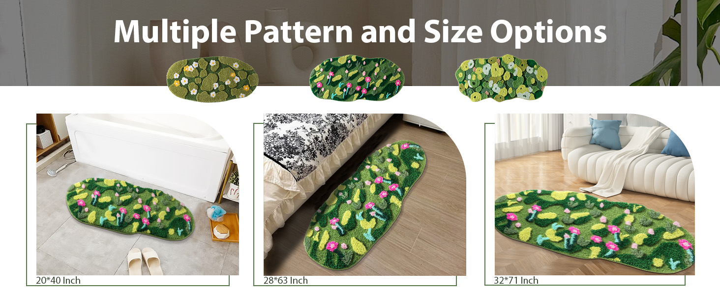 Green Moss Bathroom Flower Rug Bath Mat Non Slip Soft Absorbent Boho Bath Rugs Bathroom Floor Shower