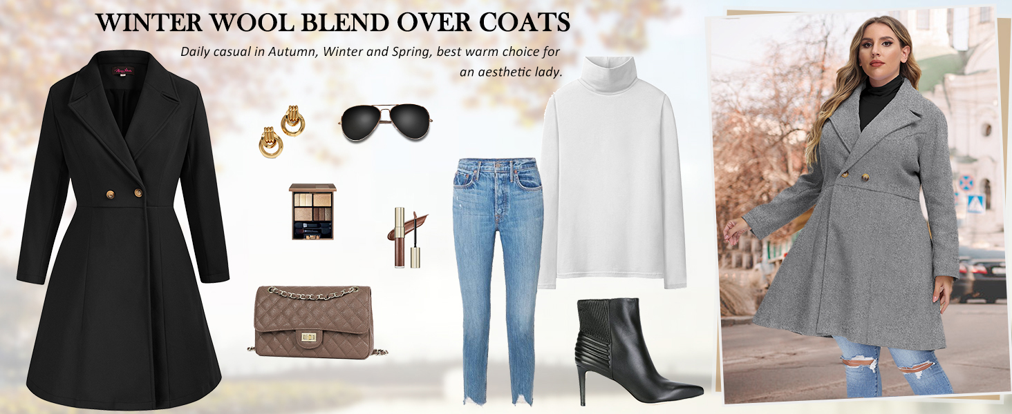 Women's Plus Size Wool Dress Coat