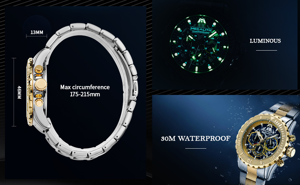 MEGALITH Mens Watches Designer 46mm Large Face Watches for Men