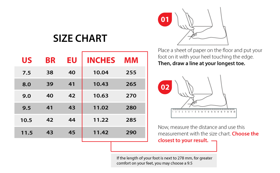 Size chart: US - 7 / 7,5 / 8,5 / 9,5 / 10 / 11