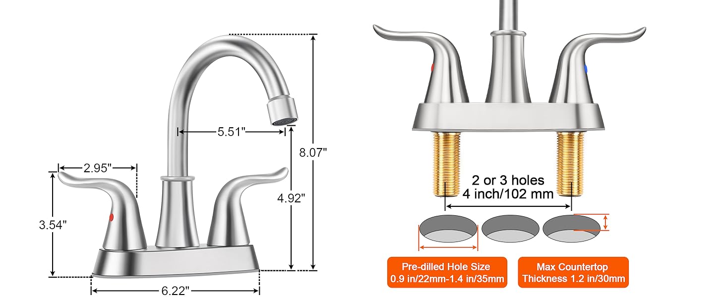 Homikit Bathroom Faucet for 3 Hole, 4 Inch 2Handle Bathroom Sink