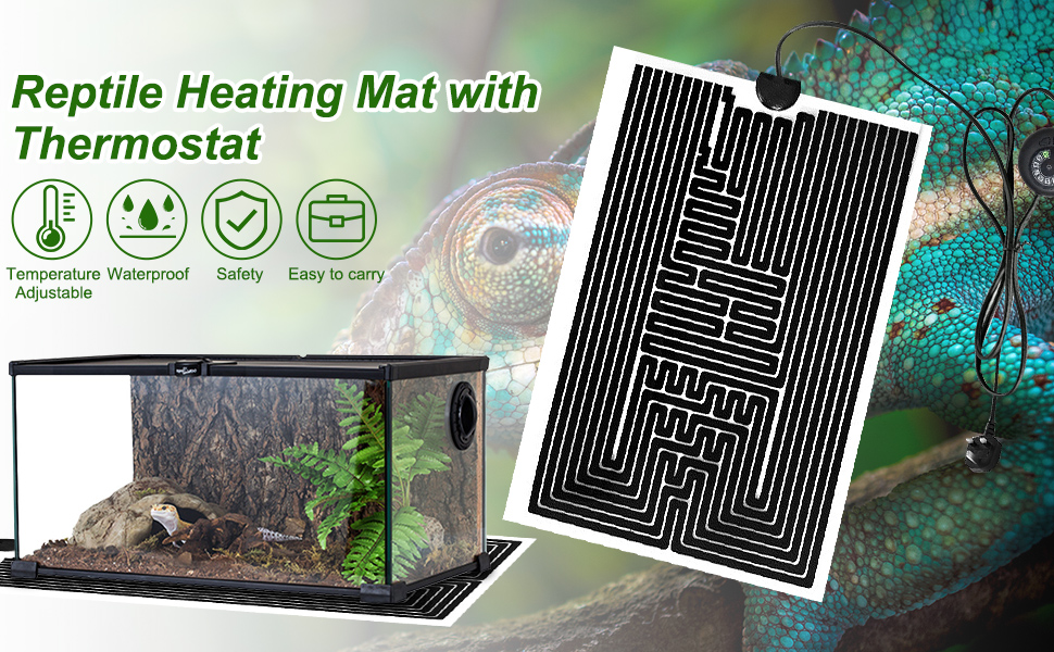 ZOYDP Heat Mat Reptile, 20W Heat Mat with Thermostat, Reptile Heat Mats with 10 Levels of
