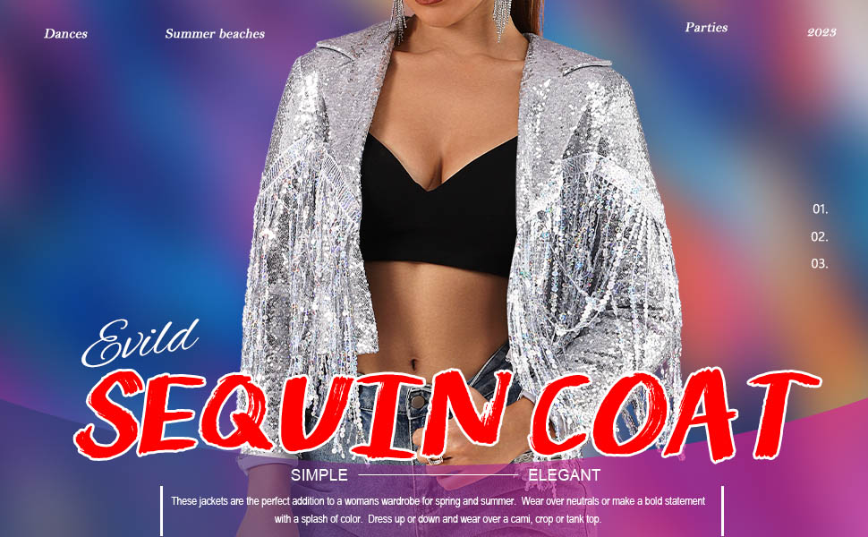 EVILD Fringe Jacket Silver Sequin Blazer Cowboy Outfits for