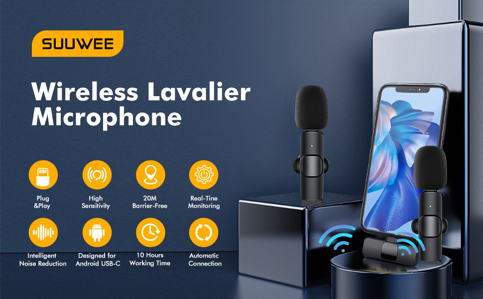 SUUWEE Wireless Microphones, 2 Pack Microphone Wireless (USBC