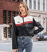 shamofeng Women Faux Leather Jackets, Short Black Motorcycle Bomber Leather Coats, Fall Fashion O...