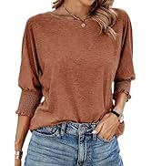 Dokotoo Women's 2024 Fashion Tops 3/4 Sleeve T-Shirts Cute Crewneck Basic Business Tees Blouses